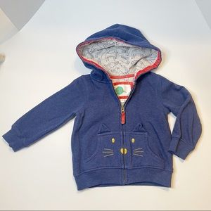 Boden Zip Up Hoodie with Kitty detail/ Size 3-4 yr
